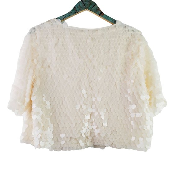 Lovers + Friends Gimme All the Deets Raine Crop Top Shell Beige Sz L - Picture 4 of 10